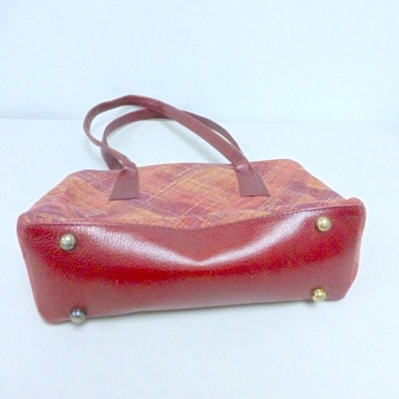 Sarah Shaw red leather + fabric tote bag - Picture 5 of 5